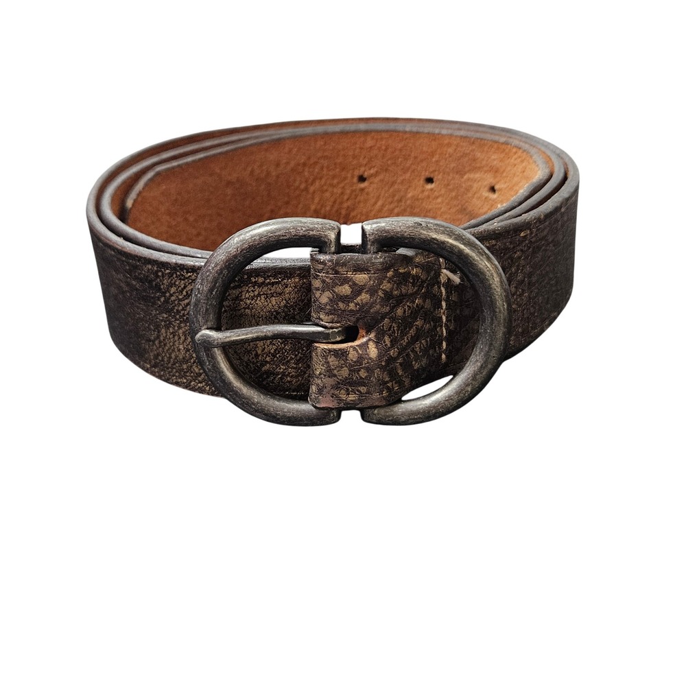 Ann Taylor LOFT Brown Textured Leather Belt Double Oval Buckle Made USA Large